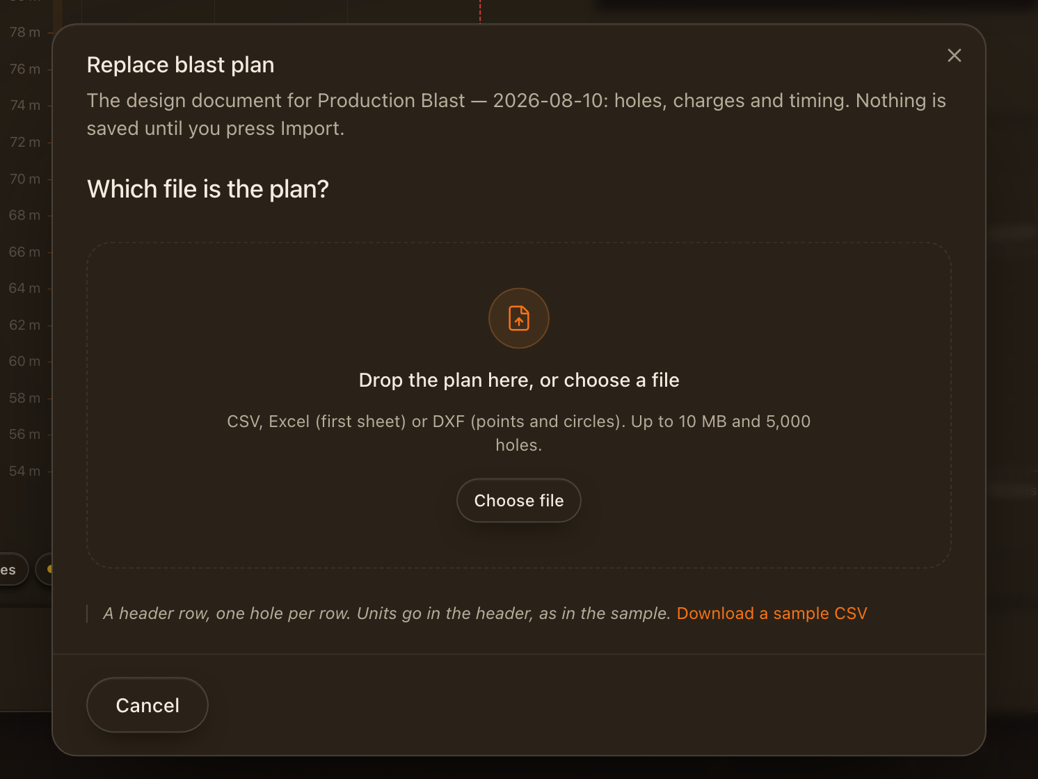 The blast plan import wizard
