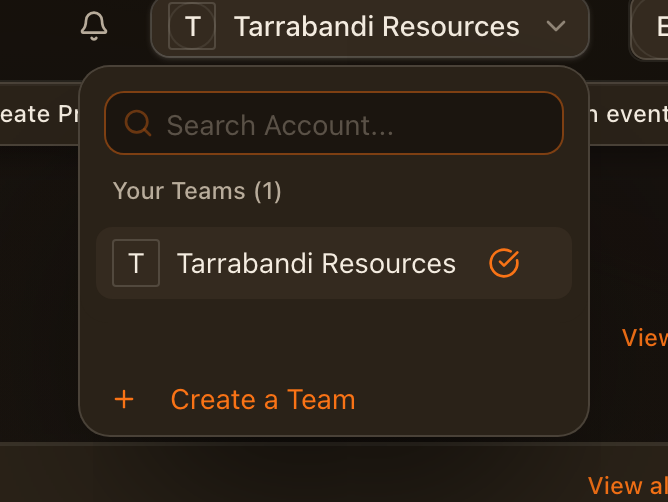 The workspace switcher open in the header