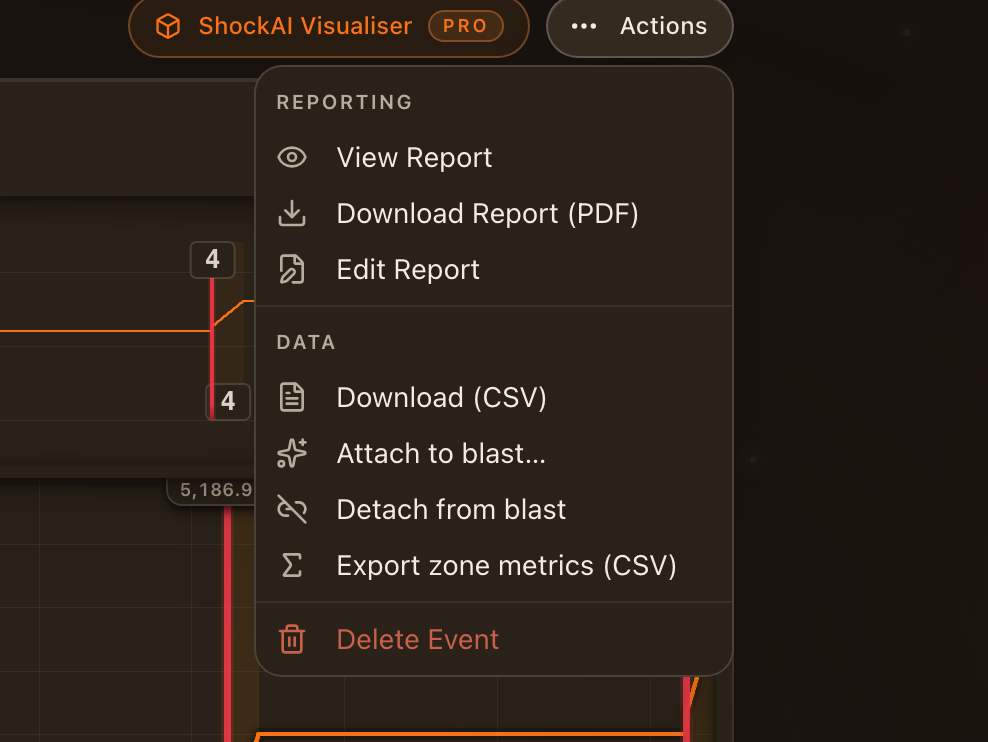 The Actions menu open on a VoD event