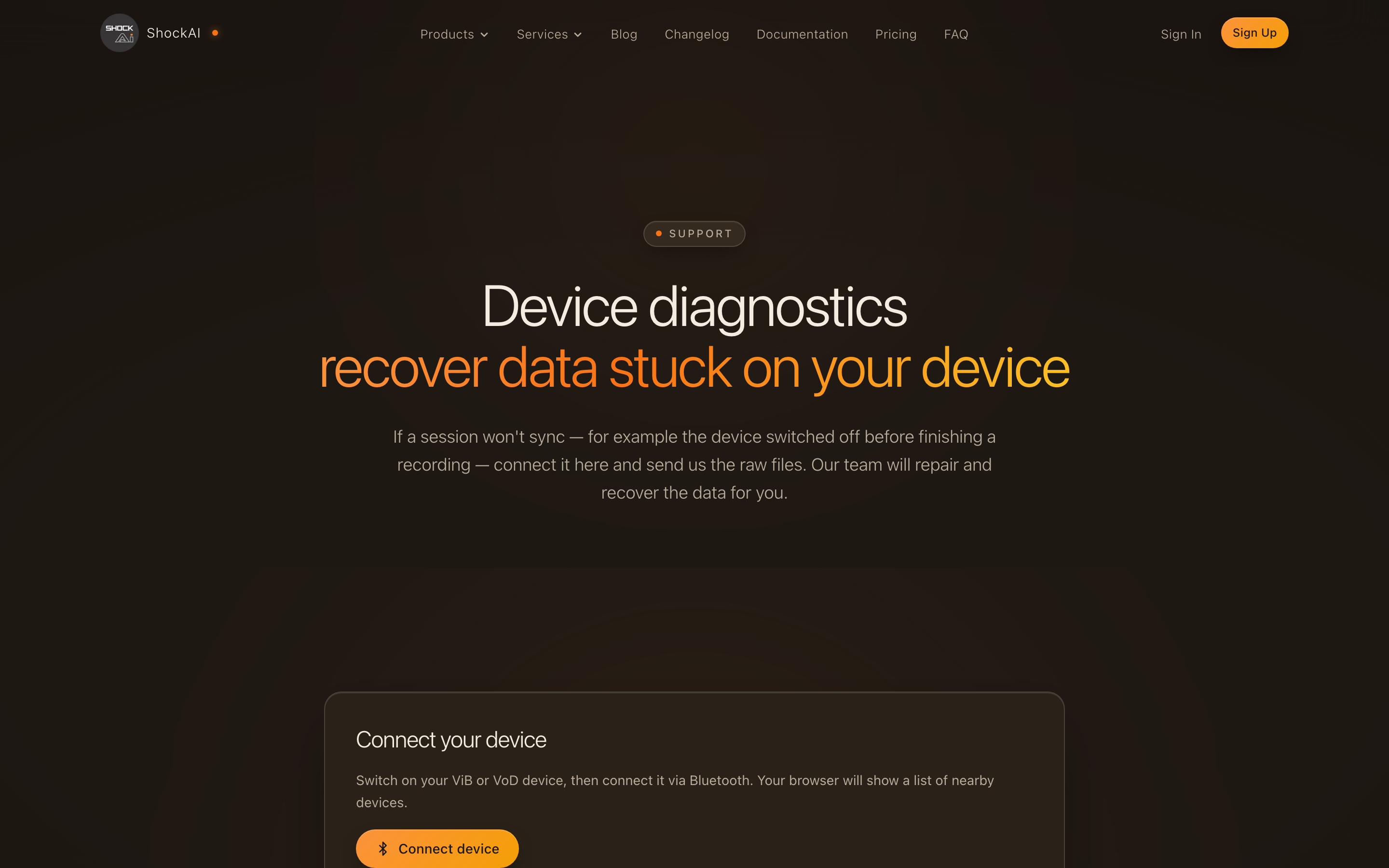 Open the device support page