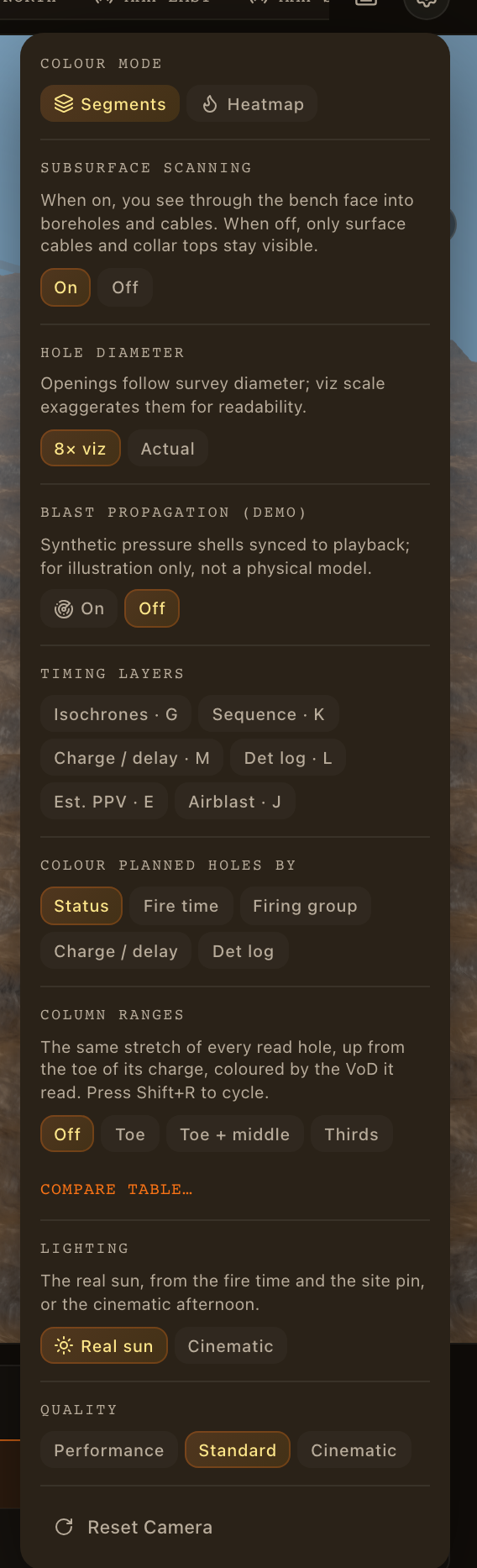 The Visualiser's settings