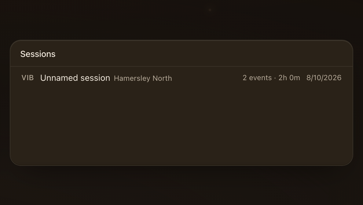The sessions panel on a unit's page