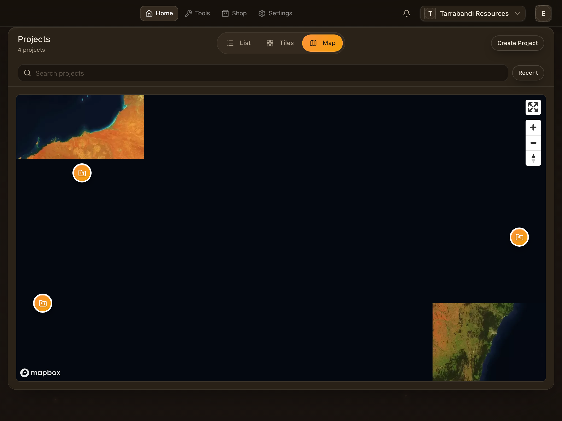 The projects directory in map view