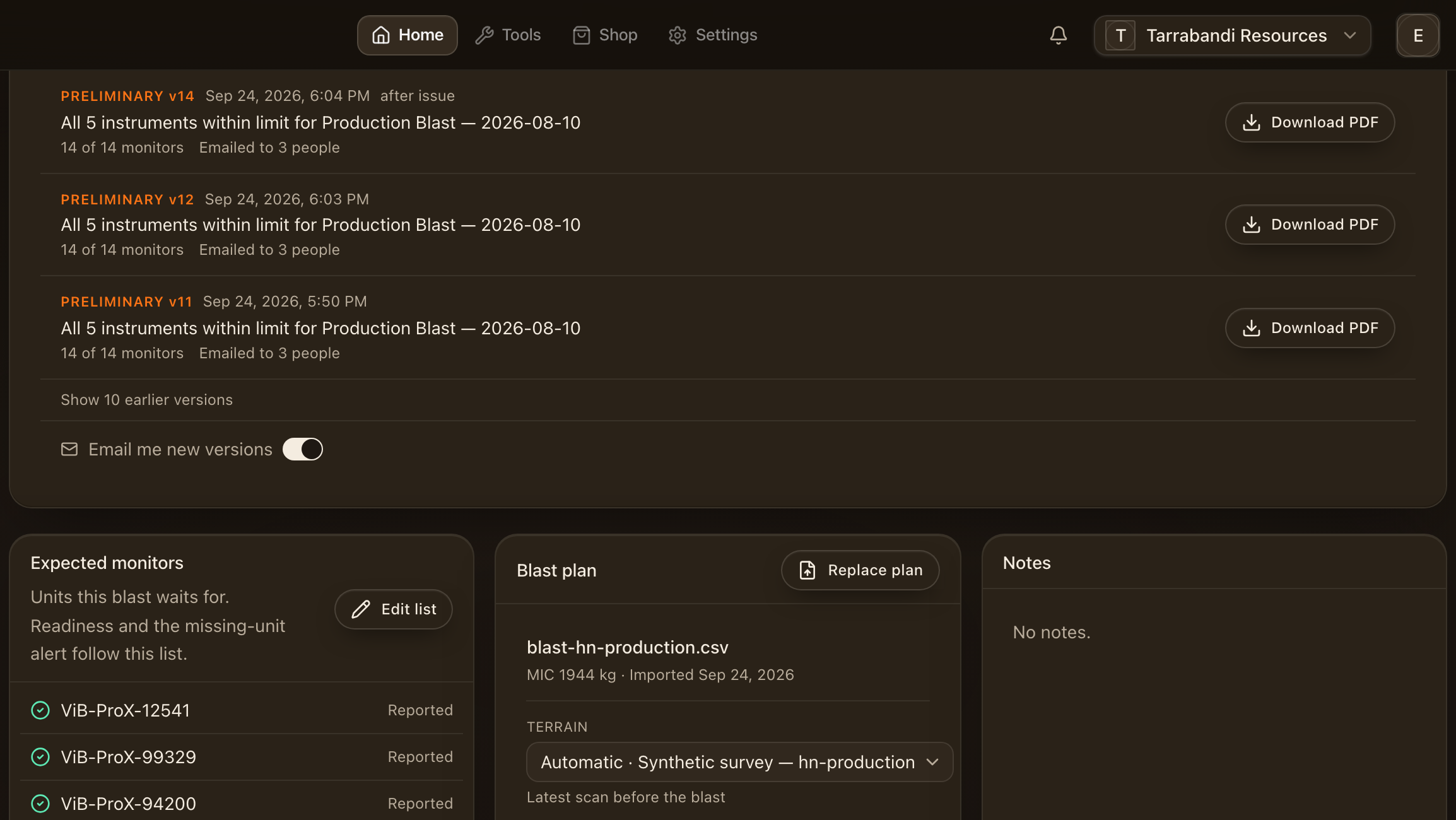 The Download action on a version