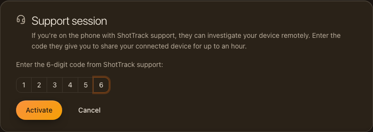 Enter the code from support