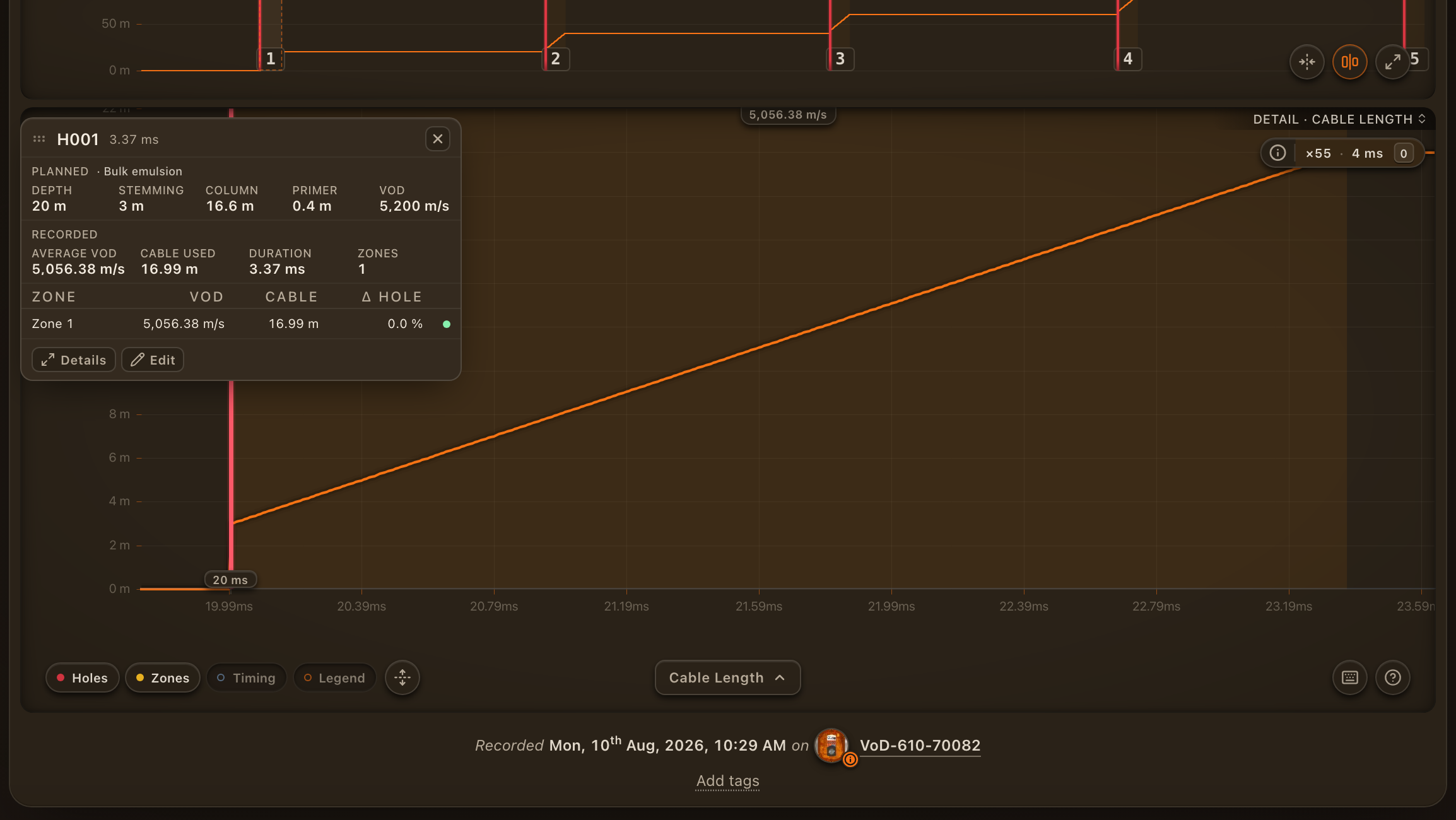 Focus a hole to read its planned and recorded figures