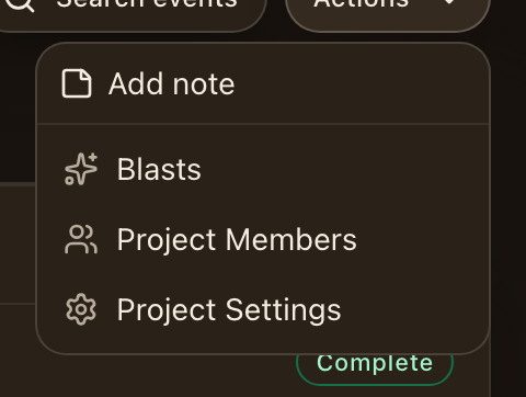 The project actions menu