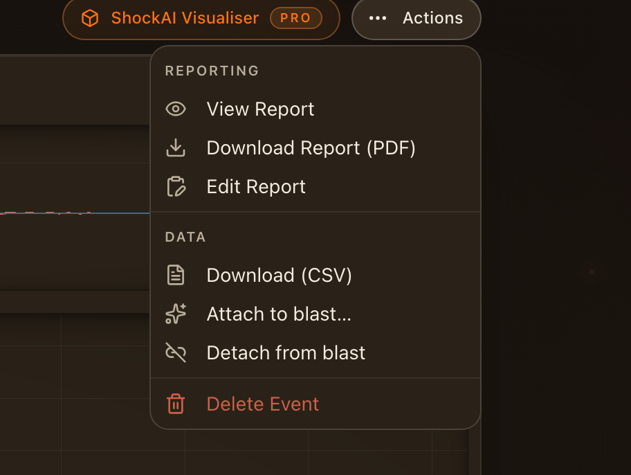 The Actions menu open on a ViB event