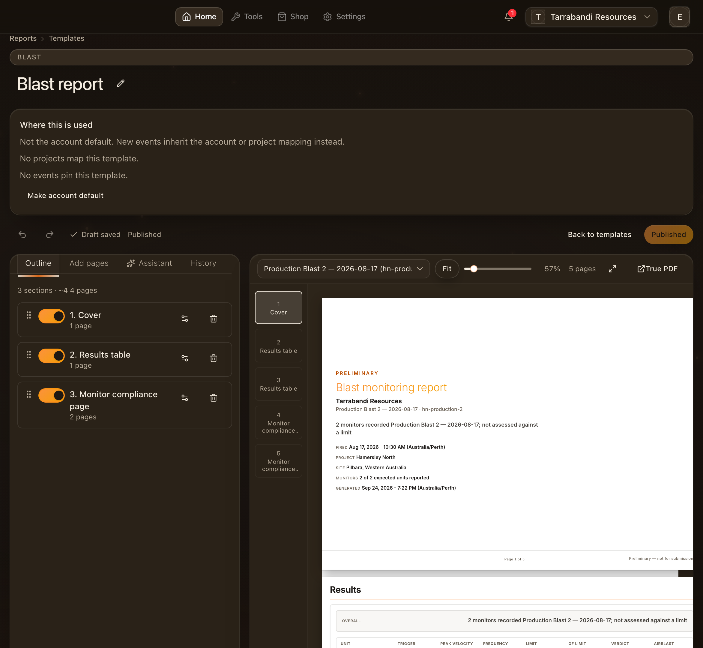 A template open in the editor